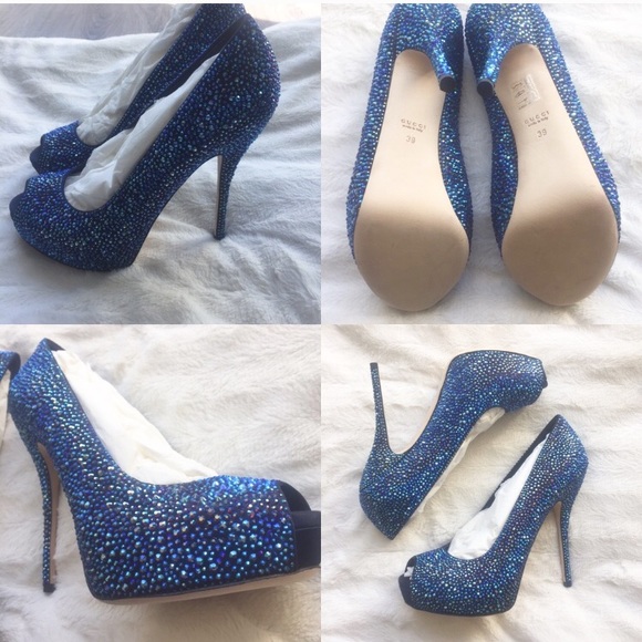 Gucci Blue Crystal Sofia Etoile Peep Toe Pumps - Picture 7 of 8